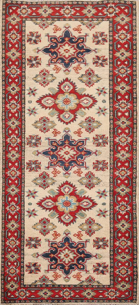 Geometric Kazak Oriental Runner Rug 2x6