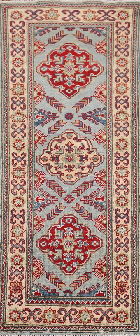 Light Blue Kazak Oriental Runner Rug 2x6