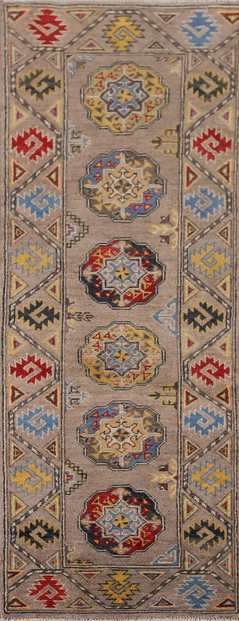Geometric Kazak Oriental Runner Rug 2x6