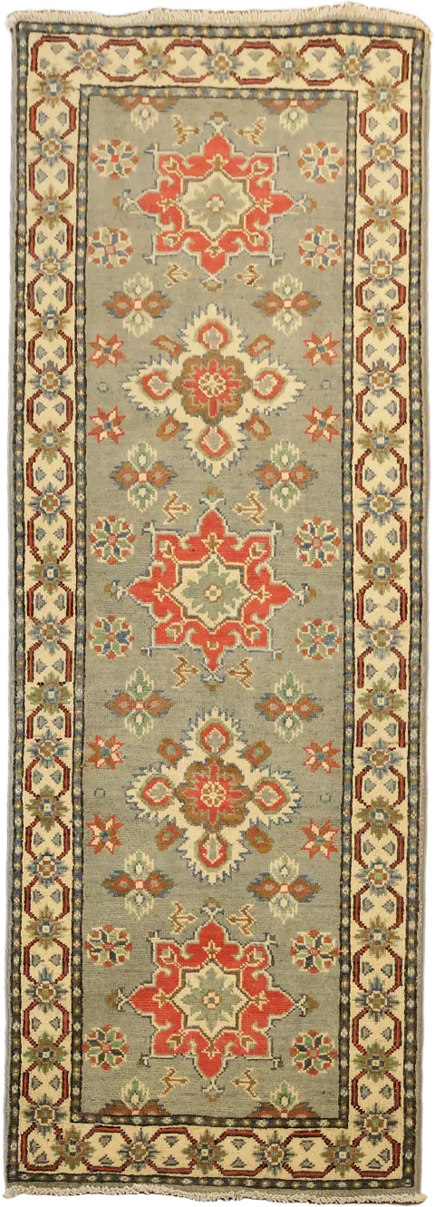 Gray Geometric Kazak Oriental Runner Rug 2x6
