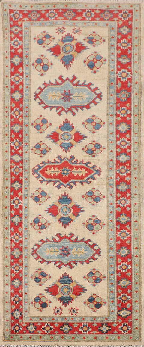 Geometric Kazak Oriental Runner Rug 2x6
