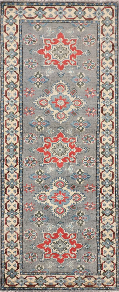 Geometric Kazak Oriental Runner Rug 2x6