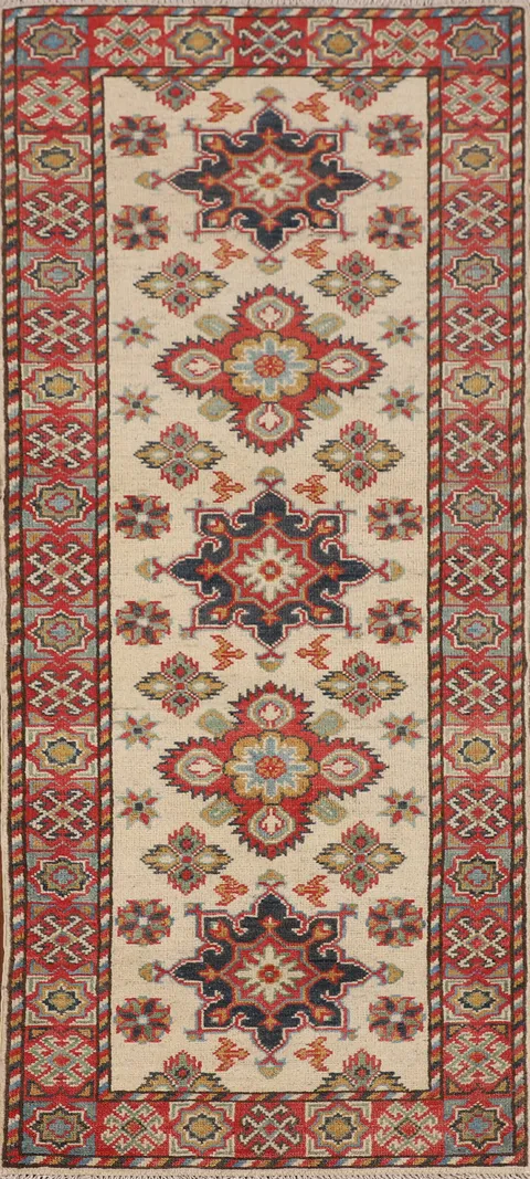 Geometric Kazak Oriental Runner Rug 2x6