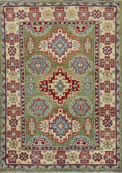 Green Geometric Kazak Accent Rug 3x4