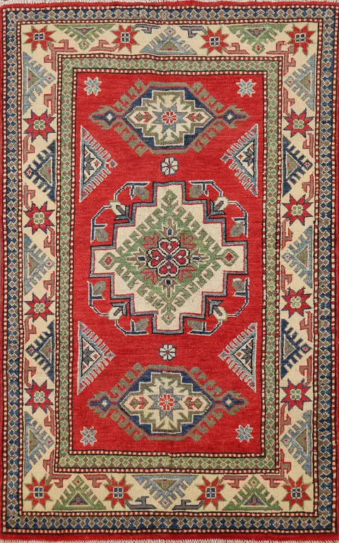 Handmade Wool Kazak Accent Rug 3x6