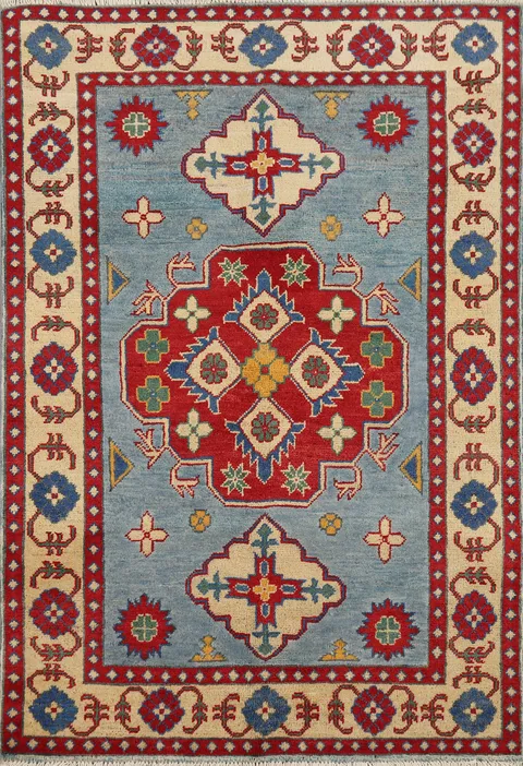 Blue Geometric Kazak Oriental Accent Rug 3x5