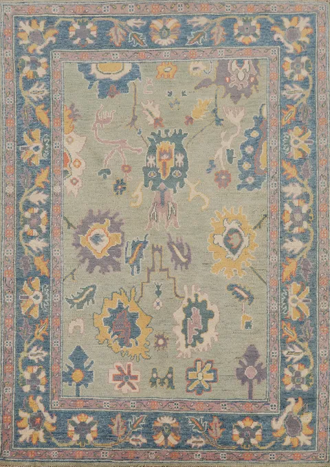 Sage Green Oushak Oriental Accent Rug 4x6