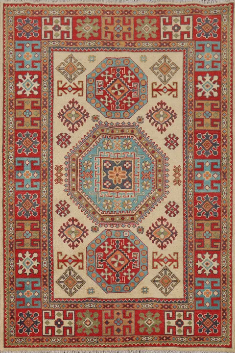 Geometric Kazak Oriental Accent Rug 4x6