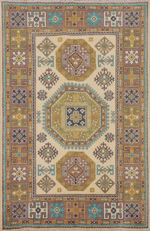 Geometric Wool Kazak Accent Rug 4x6