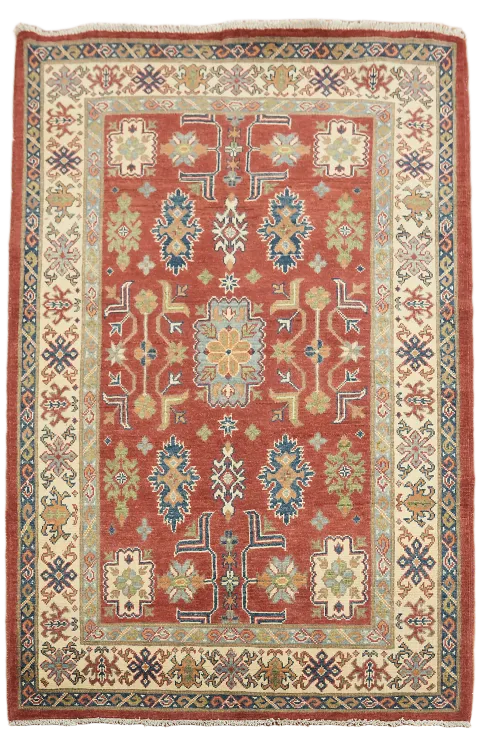 Geometric Kazak Handmade Accent Rug 4x6