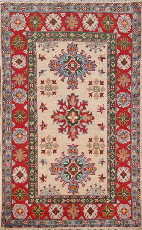 Handmade Wool Kazak Oriental Foyer Rug 3x4