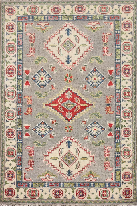 Gray Geometric Kazak Accent Rug 3x4