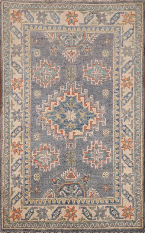 Gray Geometric Kazak Handmade Accent Rug 3x4