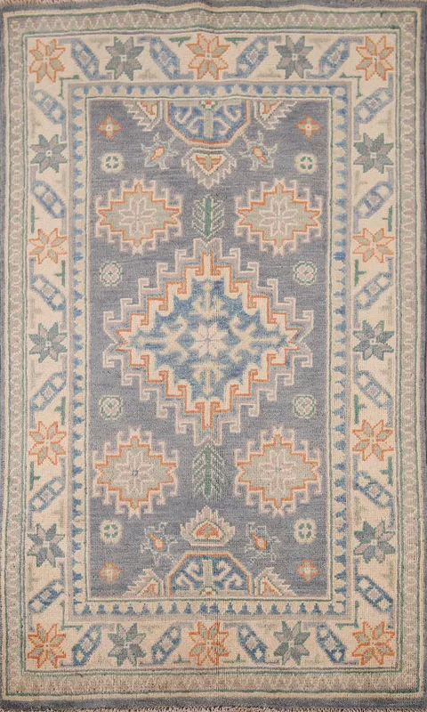 Gray Geometric Kazak Accent Rug 3x4