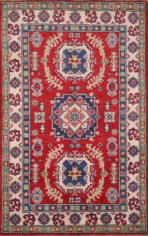 Red Handmade Kazak Oriental Foyer Rug 3x4