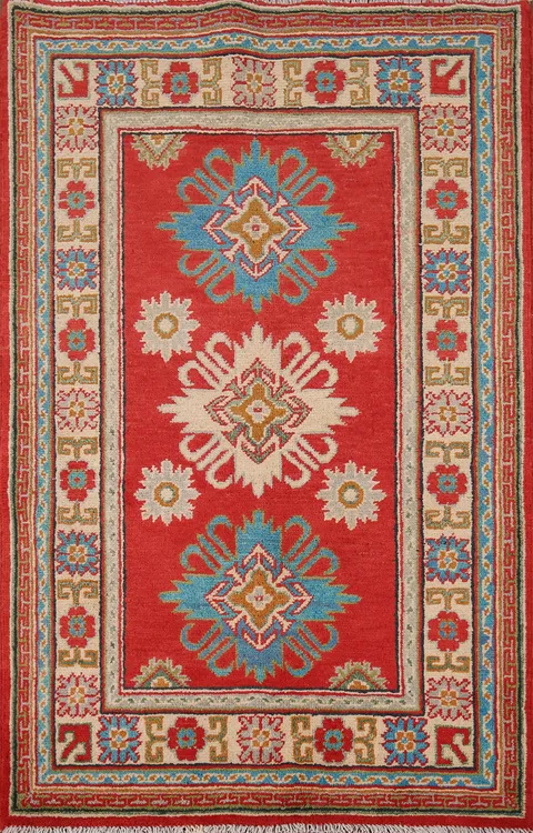 Geometric Red Kazak Handmade Accent Rug 3x4