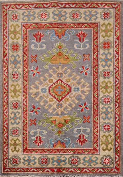 Geometric Gray Kazak Handmade Accent Rug 3x4
