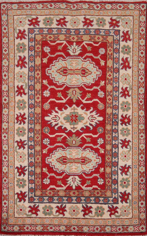 Handmade Wool Kazak Accent Rug 3x4