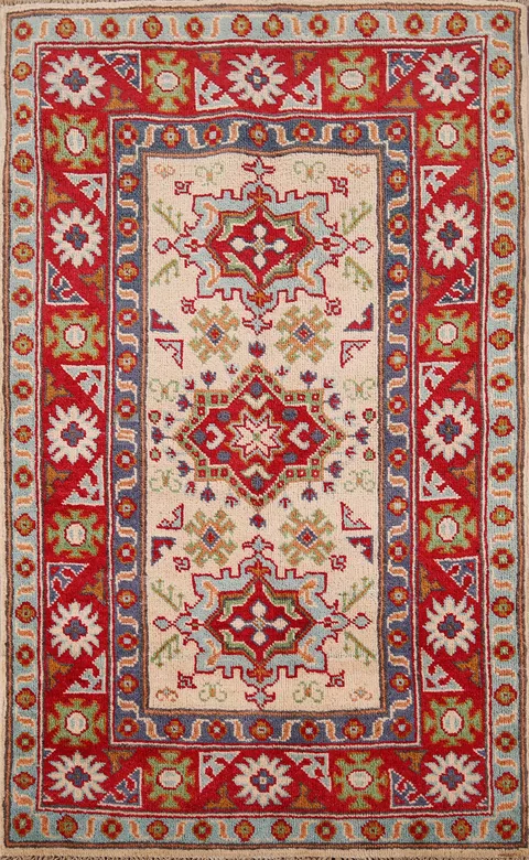 Geometric Kazak Oriental Accent Rug 3x4