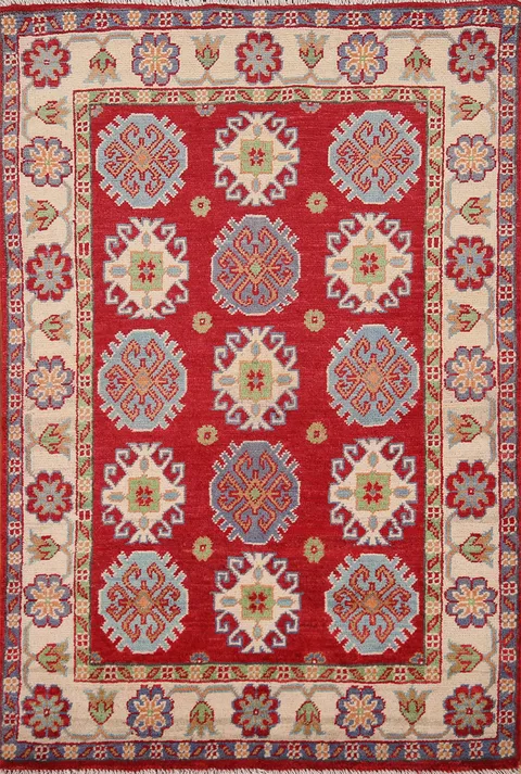 Red Kazak Handmade Wool Rug 3x4