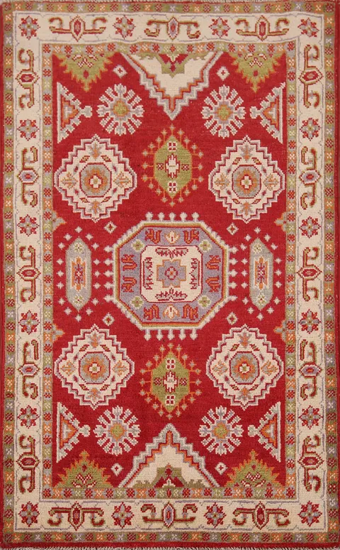 Geometric Red Kazak Oriental Accent Rug 3x4