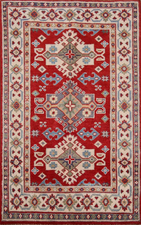 Handmade Red Kazak Wool Foyer Rug 3x4