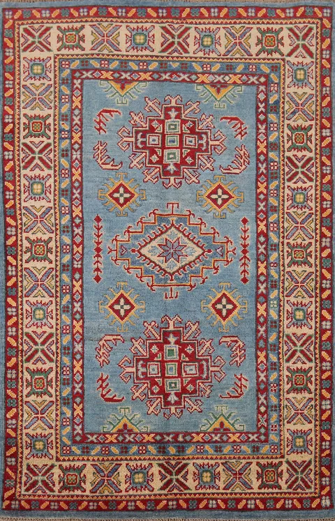 Handmade Blue Kazak Oriental Accent Rug 3x5