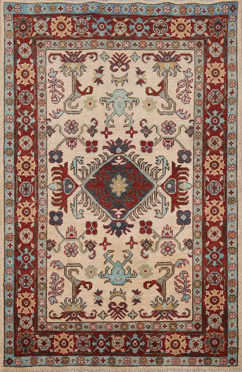 Geometric Wool Kazak Oriental Foyer Rug 4x5