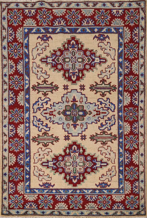 Geometric Wool Kazak Accent Rug 4x5