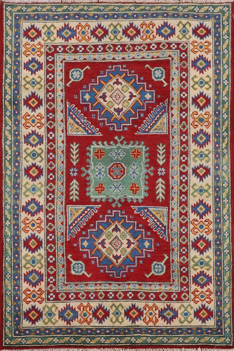 Red Geometric Kazak Oriental Rug 3x5