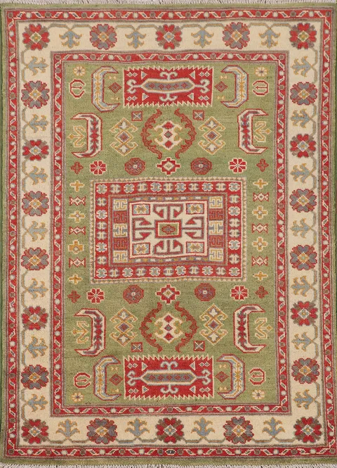 Light Green Geometric Kazak Accent Rug 3x5