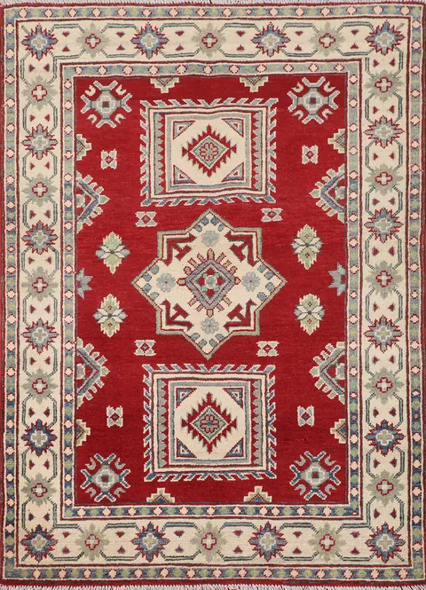 Red Geometric Kazak Accent Rug 4x5