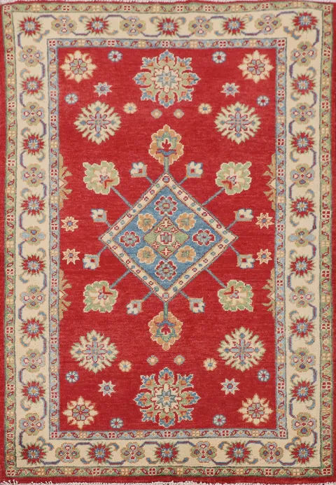 Handmade Red Kazak Wool Accent Rug 3x5