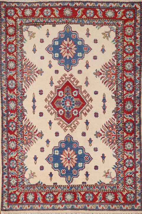 Ivory Geometric Kazak Accent Rug 3x5