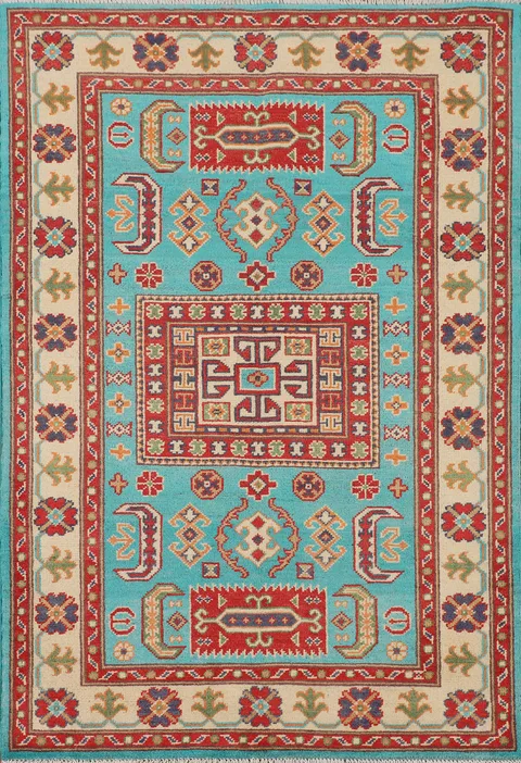 Turquoise Blue Kazak Oriental Accent Rug 3x5