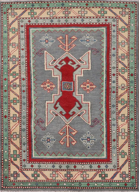 Gray Geometric Kazak Handmade Accent Rug 3x5