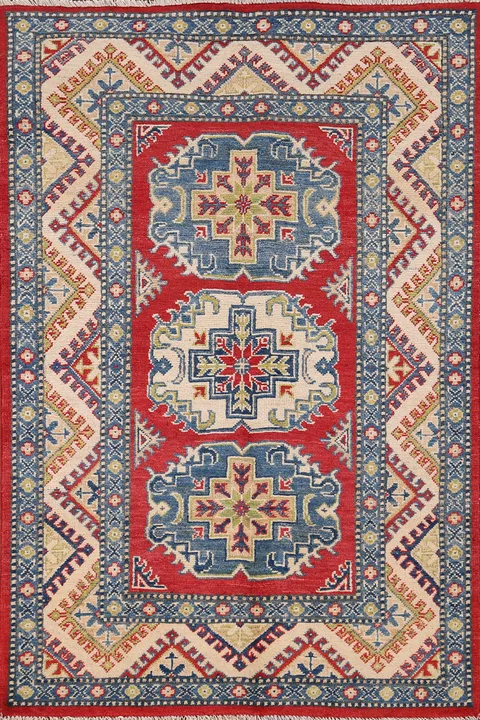Red Geometric Kazak Handmade Accent Rug 3x5