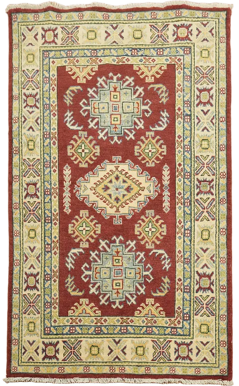 Red Geometric Kazak Oriental Foyer Rug 3x5