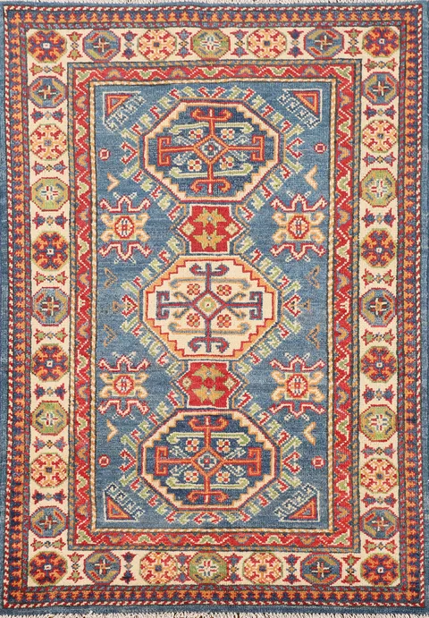 Blue Geometric Kazak Foyer Rug 3x4