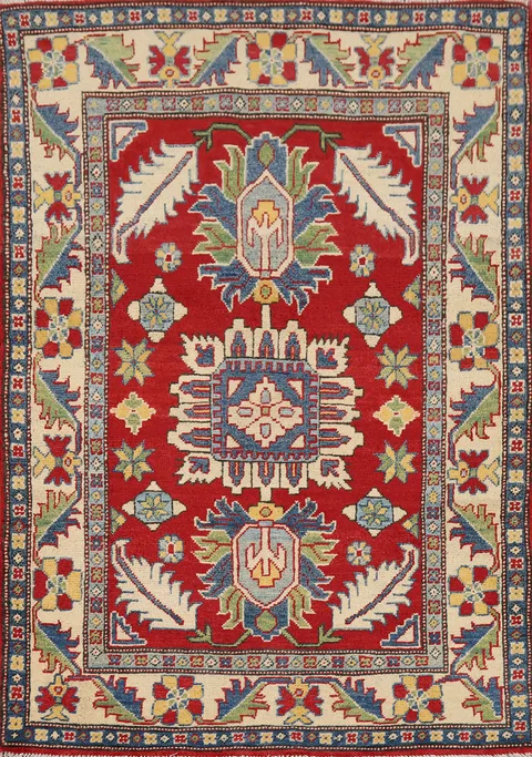 Handmade Red Kazak Wool Accent Rug 3x5