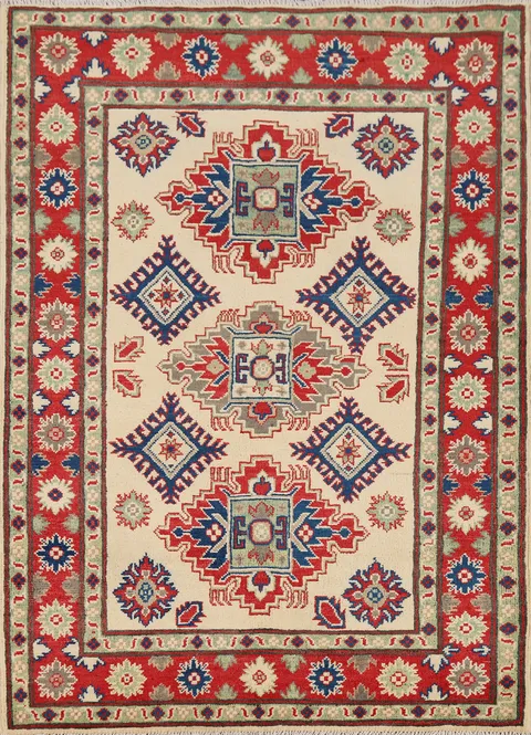 Geometric Wool Kazak Oriental Rug 4x5