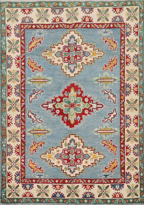Light Blue Kazak Oriental Foyer Rug 3x5