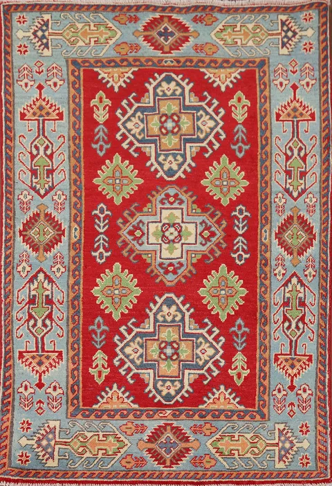 Geometric Wool Red Kazak Accent Rug 3x5