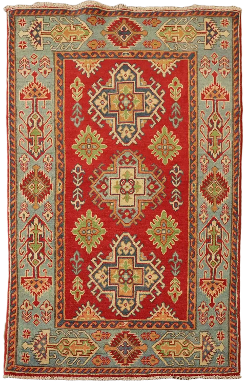Geometric Wool Red Kazak Accent Rug 3x5