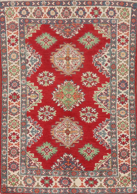 Red Geometric Kazak Accent Rug 3x5