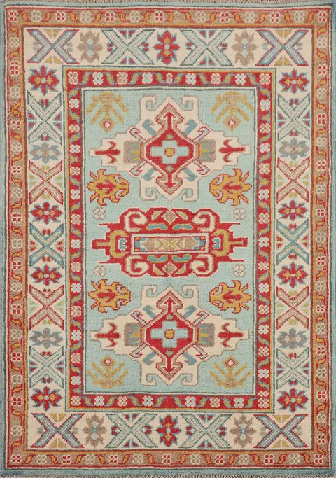 Turquoise Blue Kazak Oriental Foyer Rug 3x4