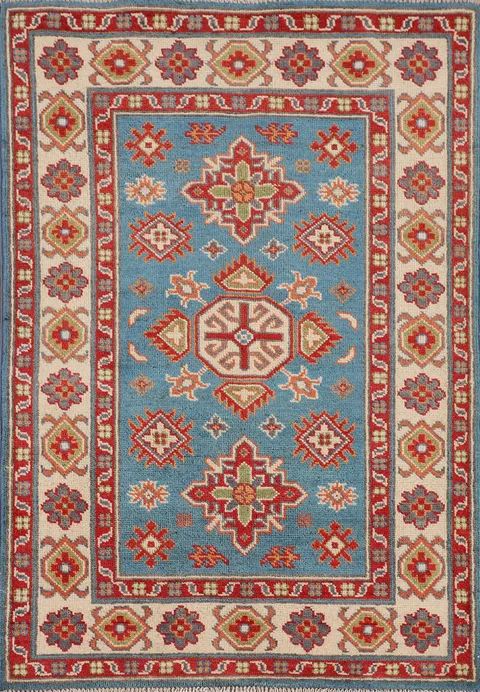 Light Blue Kazak Handmade Foyer Rug 3x4