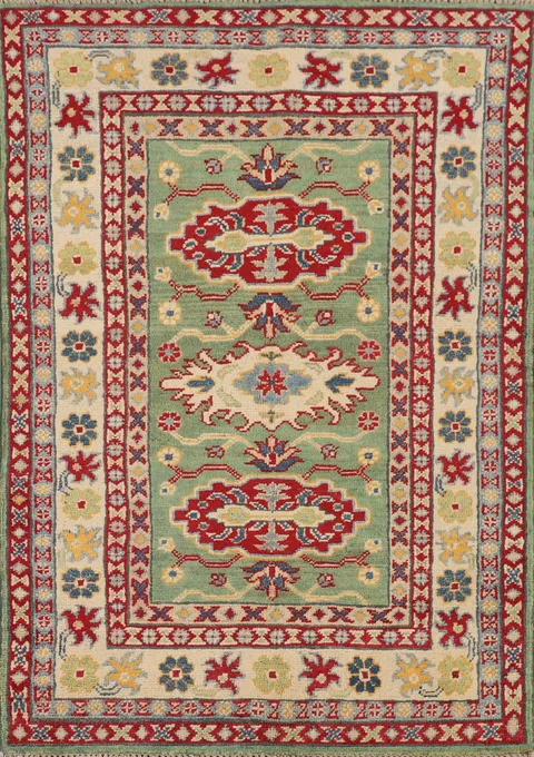 Light Green Kazak Oriental Foyer Rug 3x4