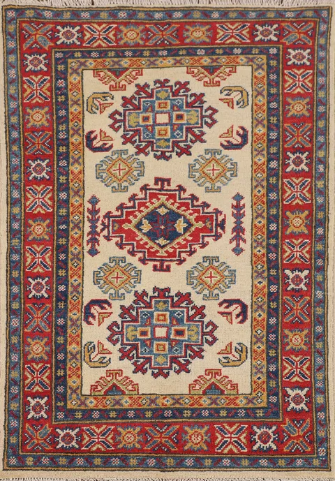 Geometric Wool Kazak Handmade Foyer Rug 3x4