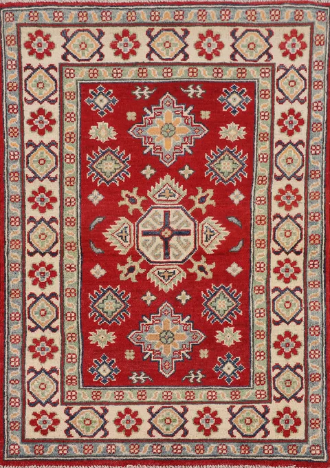 Handmade Red Kazak Accent Rug 3x4